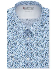 Calvin Klein Blue Extra-Slim Fit Performance Stretch Empire Print Dress Shirt
